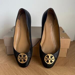 Tory Burch Black Leather Women Ballet Flats Slip On Shoes- SZ 9.5